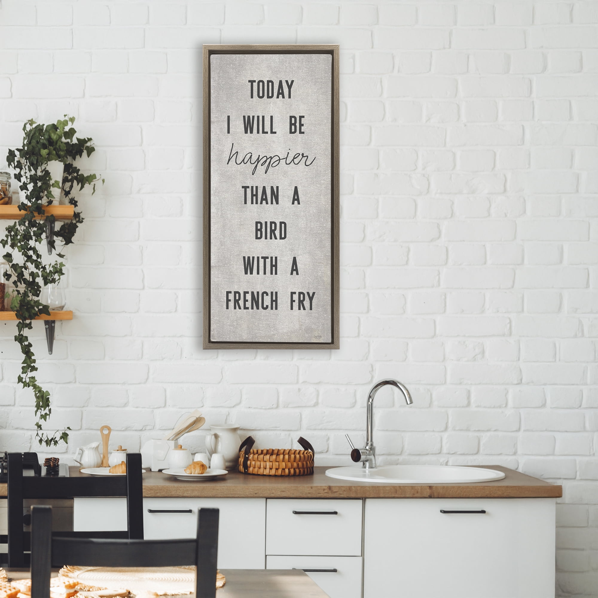Stupell Industries Bird With A French Fry Brown Framed Floater Canvas Wall Art, design by Lux + Me Designs