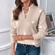 thumbnail image 5 of Suéter con Estampado de Corazones para Mujer: Cuello en V, Ribete de Encaje, Jersey de Punto Caqui S, 5 of 10