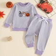 thumbnail image 4 of Staki Toddler Halloween Clothes Girl 2 Piece Girls Printed Outfit with Long Sleeve Top Kid and Toddler Clothes Set(Light Purple,6-12 Months), 4 of 9