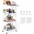 thumbnail image 1 of LLMRR 4 Tier Rolling Utility Cart with Drawer, Cart with Drawer & Handle, Bathroom Cart Organizer, Rolling Storage Cart with Drawer, Rolling Cart with Lockable Wheels for Kitchen, Office, White, 1 of 9