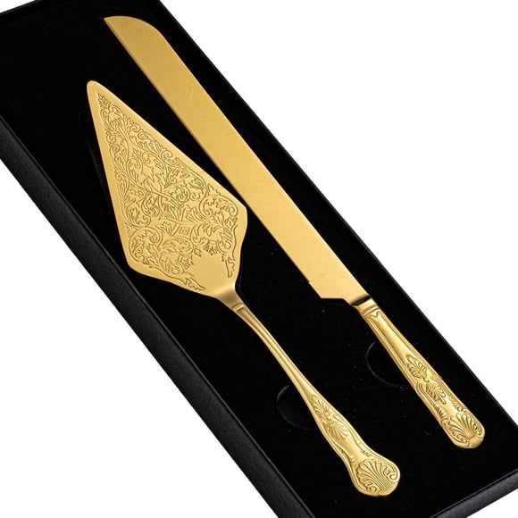 Juego de cuchillo y servidor para pastel GURUDAR, acero inoxidable dorado