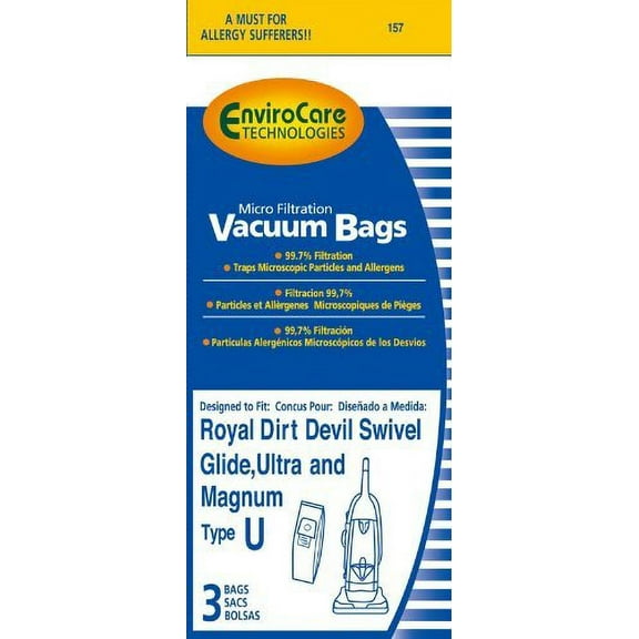Compatible with Dirt Devil Type U Microfresh Vacuum Bags (3-Pack), 3920750001