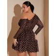 thumbnail image 5 of Brown Polka Dot Off-Shoulder Tiered Ruffle Long Sleeve Mini Dress For Women, 5 of 6