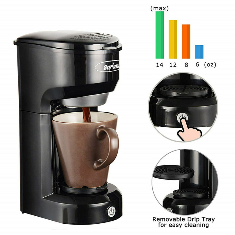 Sunvivi Coffee Maker, Single Serve Brewer for Single Cup, One Cup Coffee  Maker With Permanent Filter, 6oz to 14oz Mug, One-touch Control Button with