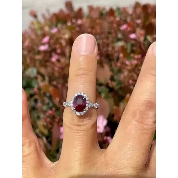 14K White Gold Plated 2Ct Oval Cut Lab-Created Red Garnet Women's Engagement Ring