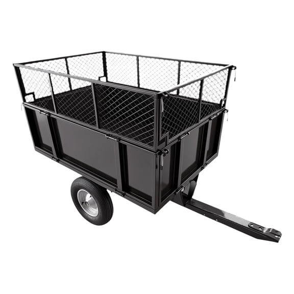750 lbs Black Steel Tow Behind Flat Bed Dump Cart Trailer, 19 cu. ft. Garden Cart with Removable Mesh Sides, Pneumatic Tires, Multi-Purpose Mower Trailer for Lawn, Farm & ATV UTV