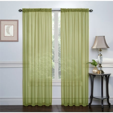 Olive Kitchen Decor 2 Pack: Ultra Luxurious High Thread Rod Pocket Sheer Voile Window Curtains by GoodGram® - Olive ()