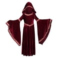 thumbnail image 3 of Kiijoy Girls Velvet Hooded Dress Retro Bell Sleeve Renaissance Witch Dress,, 3 of 4
