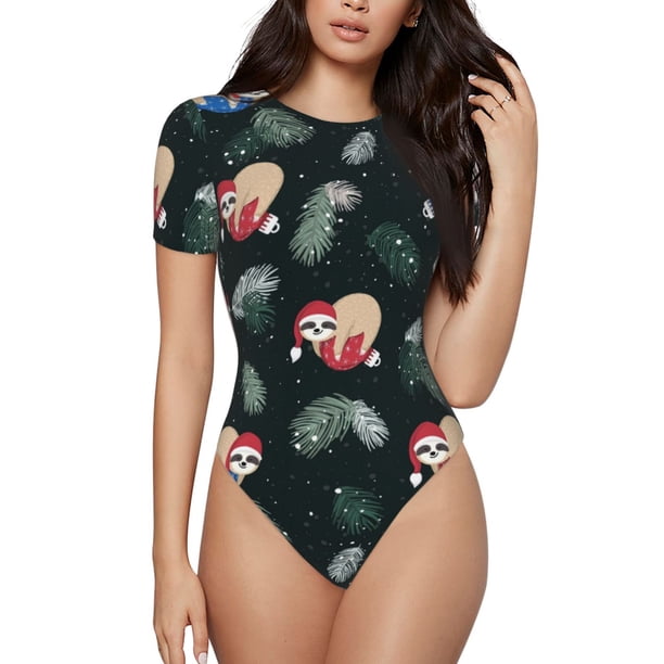Balery Baby Sloths Sleeping Body de cuello redondo de manga corta para mujer Tops de manga corta Tops básicos-Large