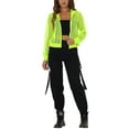 thumbnail image 2 of INSPIRE CHIC Ribbed Cuffs Jacket for Women Hoodie Mesh Bomber Jacket XS Neon Yellow, 2 of 6