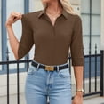 thumbnail image 5 of Womens Button Down Shirt 3/4 Sleeve Wrinkle Free Stretch Collared Dress Shirt Business Casual Work Blouse Brown L, 5 of 6