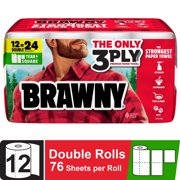 Brawny Tear-a-Square 3-Ply Paper Towels, 12 Double Rolls (12 pack)
