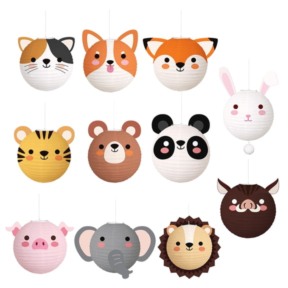 HUONA 11pcs Jungle Animals Paper Lanterns Hanging Wild Animals Paper Lanterns Elephant Lion Tiger Bear Paper Lanterns for Kids Birthday Jungle Party Decorations