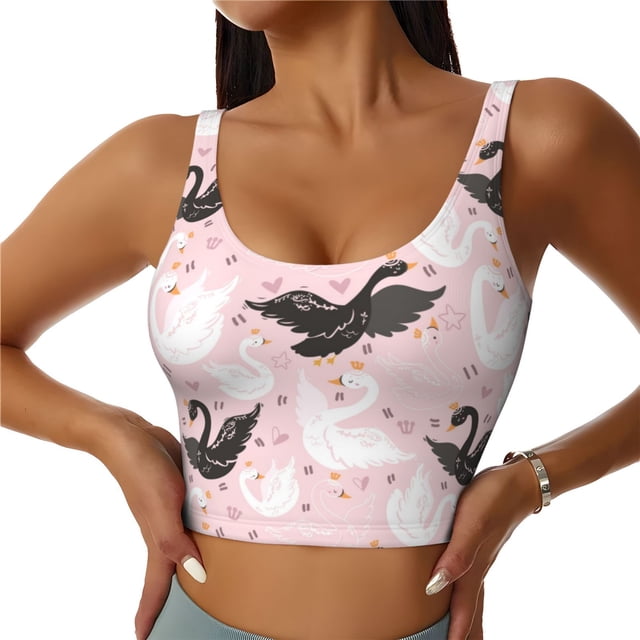 Fotbe Swan And Flowers2 Sujetador Deportivo Largo sin Aros para Mujer con Almohadillas y Soporte Medio, Transpirable y Absorbente, Camiseta Tipo Chaleco o Tank Top-XX-Large