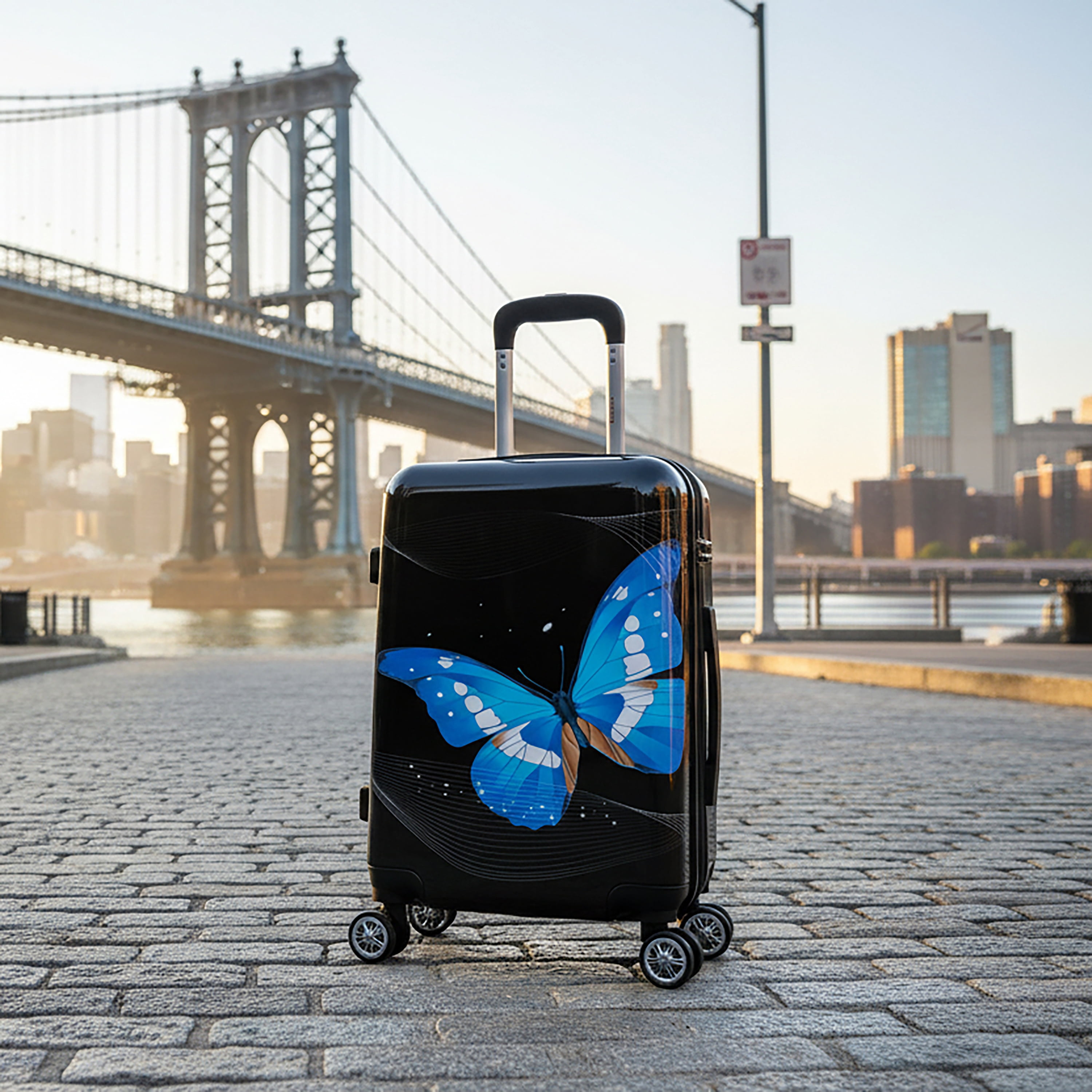 InUSA Print 20" Hardside Checked Luggage with Spinner Wheels, Handle and Trolley, Black Butterfly