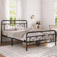 thumbnail image 1 of Yaheetech Vintage Metal Platform Bed with Diamond Pattern Headboard, Full, Black, 1 of 8