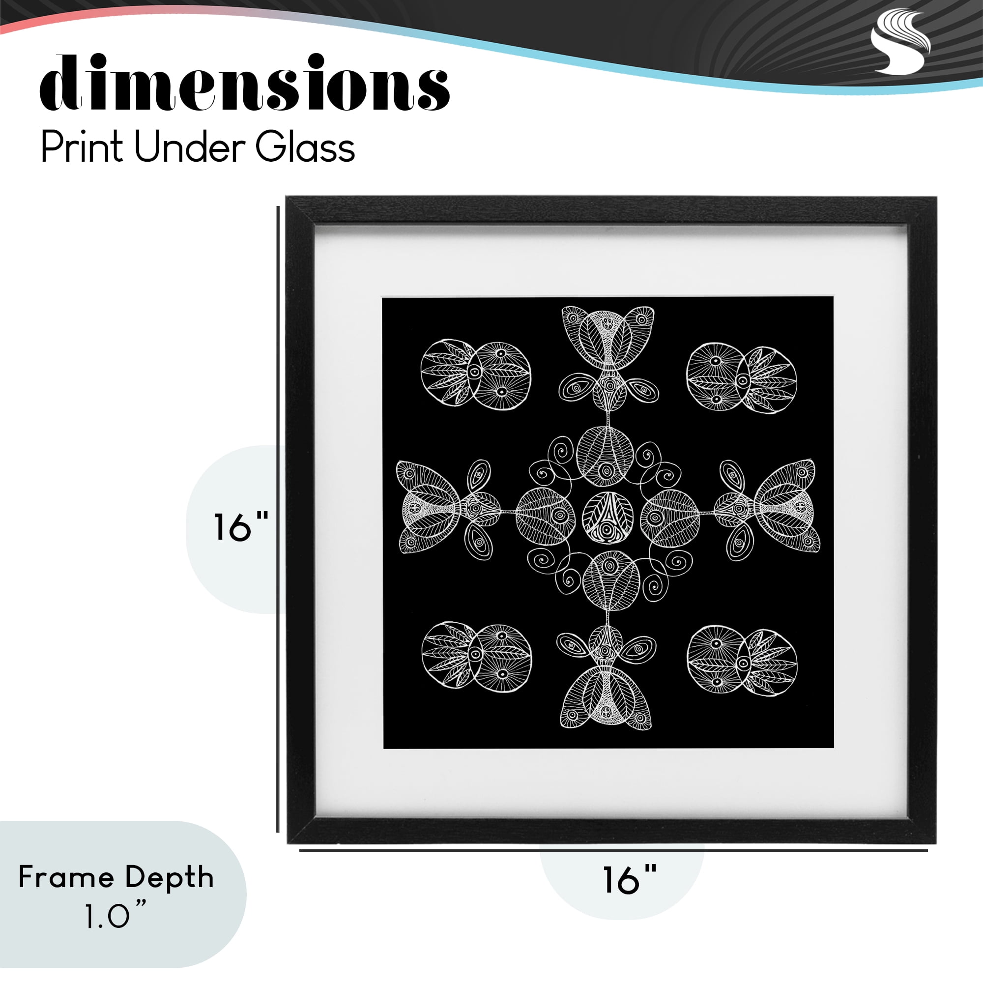 Stupell Industries Black & White Elemental Fractals Black Framed Print Under Glass, design by El Perkin