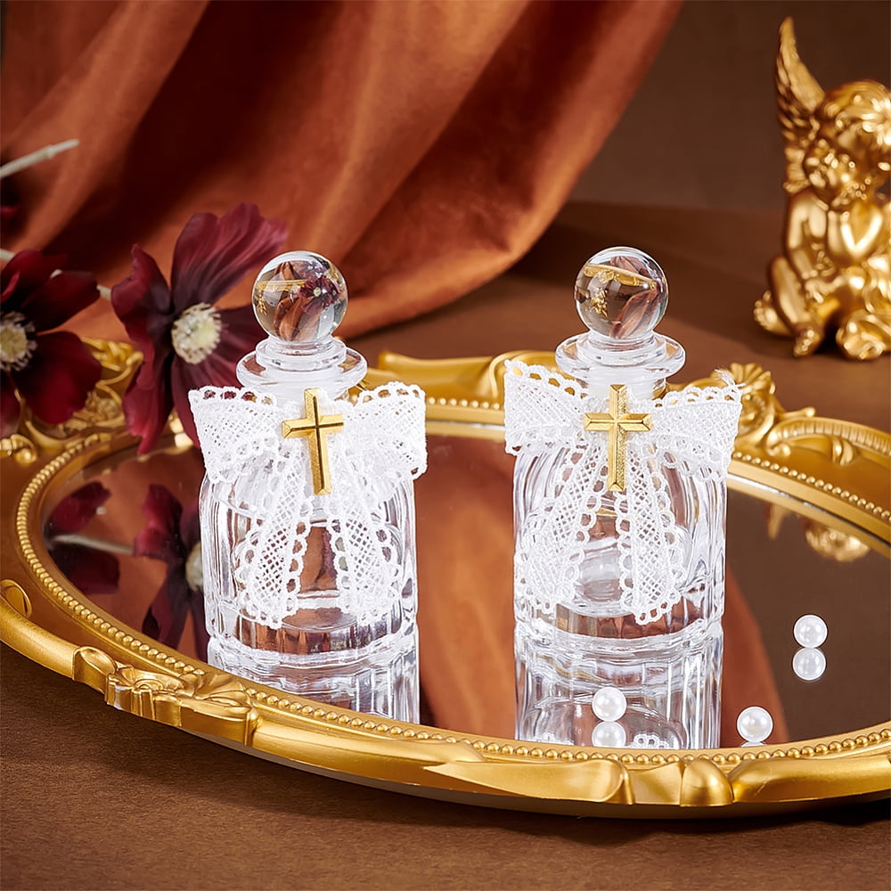 14 Sets Holy Bottle Baptism Favors with Rosary and Lace 50ml Empty Glass Holy Container Portable Empty Glass Travel Bottles