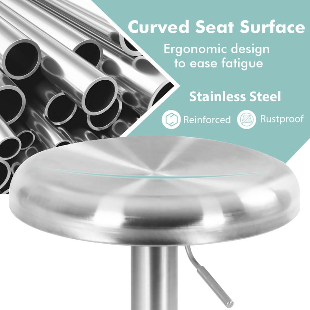 Demi Bonn Set of 2 Modern Swivel Adjustable Height Bar Stool with Footrest for Pub Bistro Kitchen Dining Chair, Silver