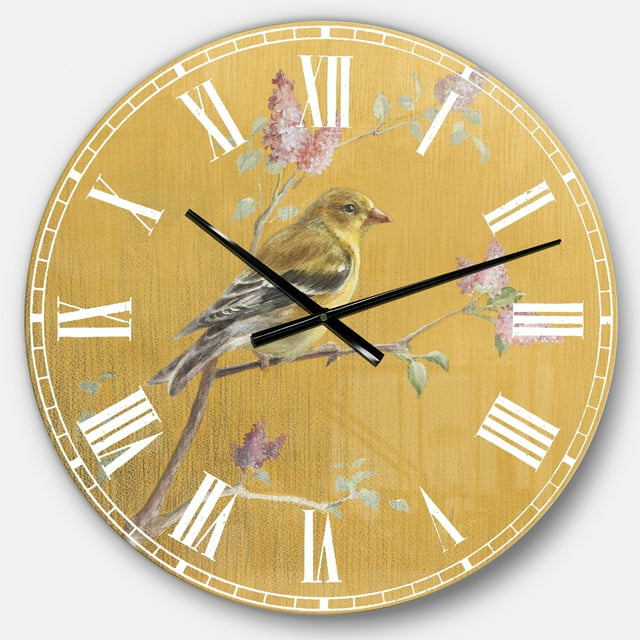 Designart 'oiseau Doré sur Fleurs Iii Horloge Murale de Ferme