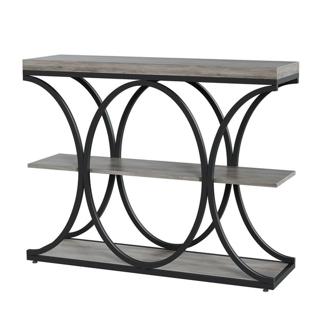 Yiwa Modern 3-Tier Console Table, Narrow Entryway and Sofa Table with Open Shelves and Geometric Metal Legs