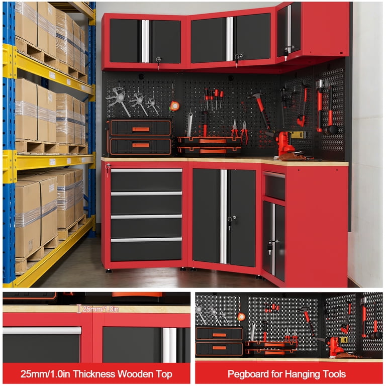 LARBANKE 8-Piece Garage Storage Cabinet System, Heavy Duty Corner
