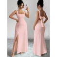 thumbnail image 3 of Dusty Pink Square Neck Sleeveless Textured Knit Maxi Dress With Open Back Bowknot, Elegant Fitted Party Gown, 3 of 8