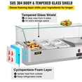 thumbnail image 6 of VEVOR Refrigerated Condiment Prep Station, 40-inch, 7.8Qt Sandwich / Salad Prep Table w/ 1 1/3 Pan & 4 1/6 Pans, 150W Salad Bar w/ 304 Stainless Body Tempered Glass Shield Digital Panel Auto Defrost, 6 of 9