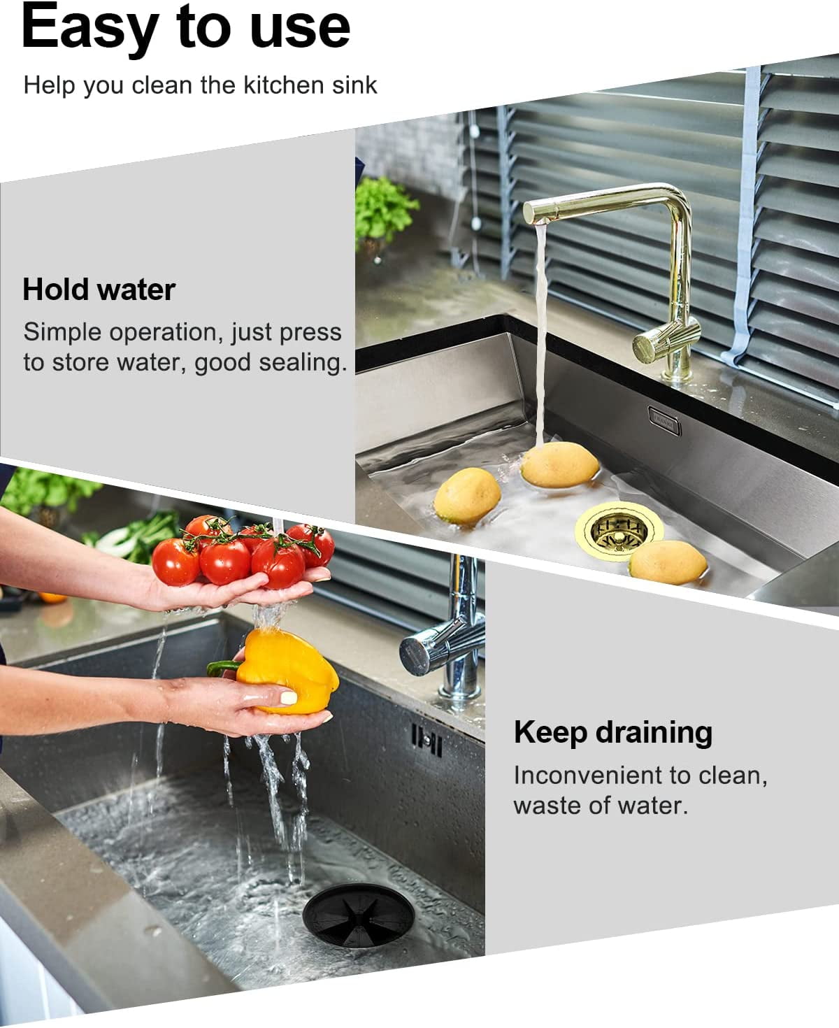 Extended Garbage Disposal Flange Basket Strainer Stopper, Deep 304 Stainless Steel Kitchen Sink Flange Stopper for 3-1/2 Inch Standard Sink Drain Hole, Bright Gold Deep Sink Disposal Strainer