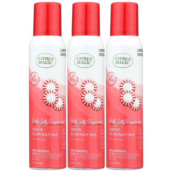 Citrus Magic Holiday Odor Eliminating Air Freshener Spray, Holly Jolly Peppermint, 3 oz., 3 Pack