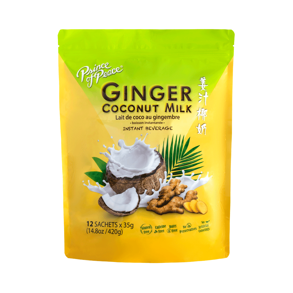 Prince of Peace Ginger Coconut Instant Beverage, 12 Sachets Hot or Cold Rich and Creamy