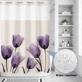 thumbnail image 2 of No Hook Shower Curtain, Purple Tulip Flower Shower Curtains for Bathroom with See Through Top Window, Aesthetics Farmhouse Floral Plant Waterproof & Washable Bath Curtain Stall 48"x72", 2 of 9