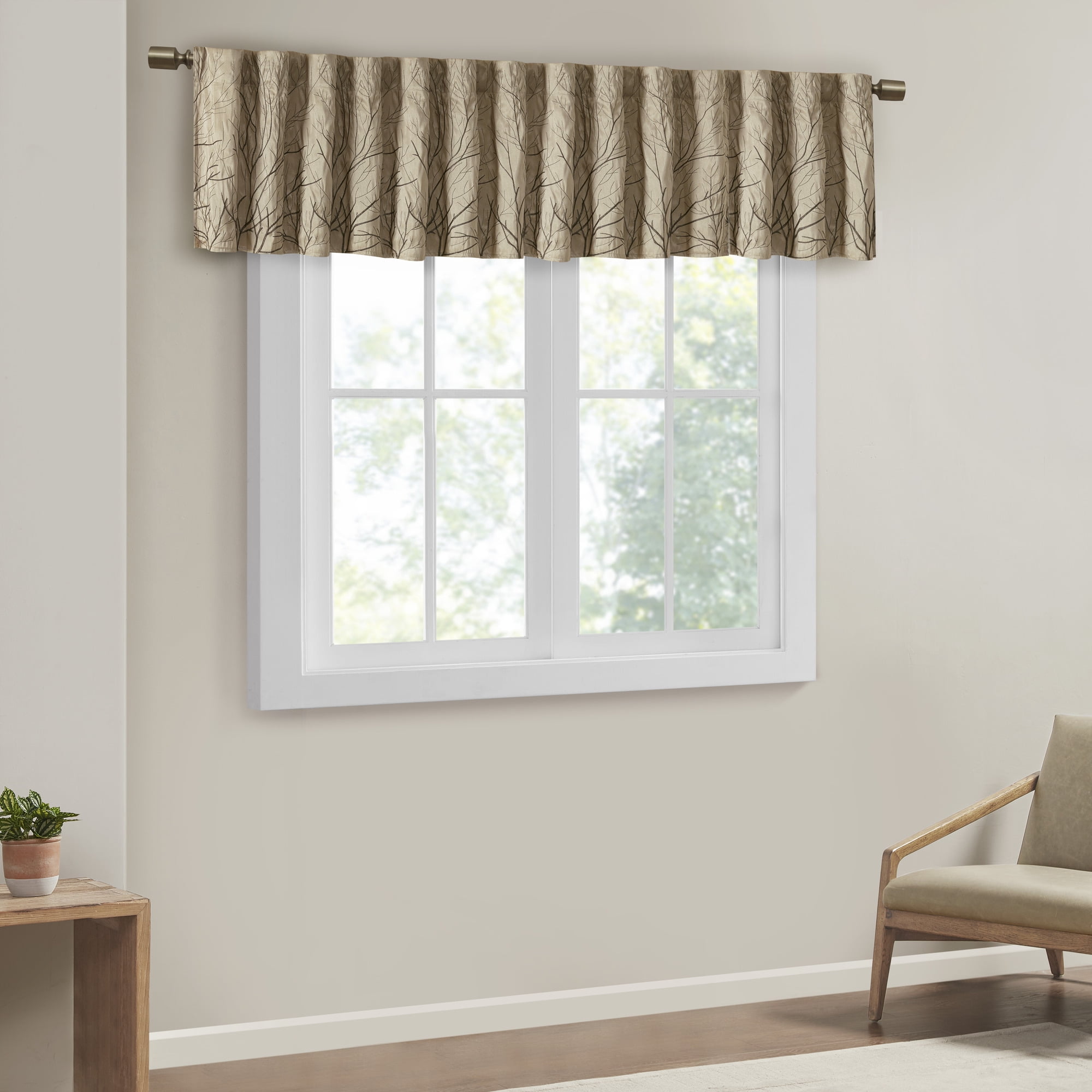 MAYEERTY 50x18" Faux Silk Embroidered Window Valance Tan