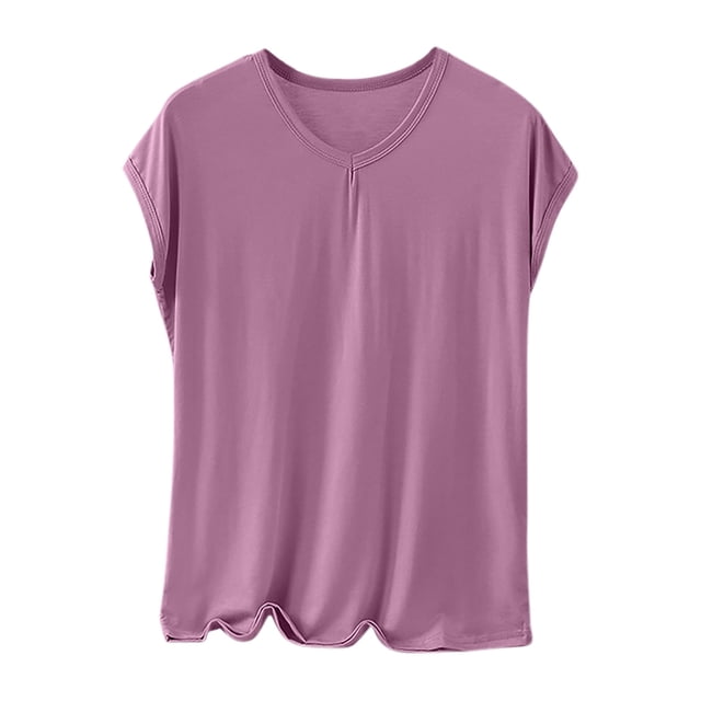 Chemises de Nuit pour Femmes - Hauts de Pyjama pour Femmes, Chemise de Base en Modal à Col Rond, Manches Courtes, Couleur Unie, Douce et Confortable, Tenue de Détente