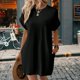 thumbnail image 2 of Vestido Holgado de Corta con Cuello Redondo y Bolsillos, Color Liso, Negro, Talla XXL, 2 of 4