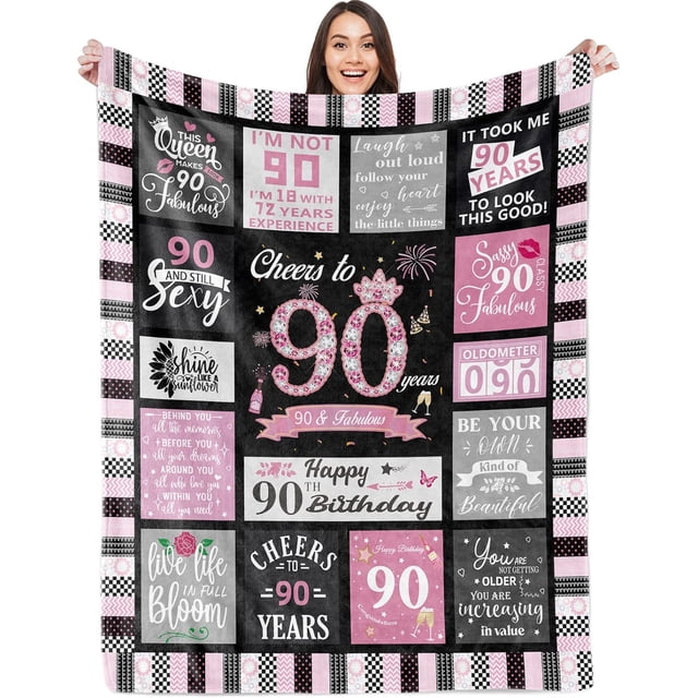 LHSHID 90th Birthday Blankets for Women Blanket 90th Birthday Blanket Ideas 90th Birthday Decorations Women 90 Birthday Blanket for 90 Year Old Women Throw Blanket 30"x40"