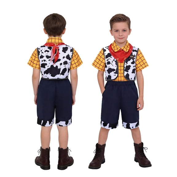 2026 New Halloween Toys Plaything Quest Cosplay Costume, Story Costume Cosplay Set Include Short Sleeve Shirt, Vest, Pants, Star Badge, Red Scarf, Halloween Outfits for 3-12 Years, 110(3-4 Years)