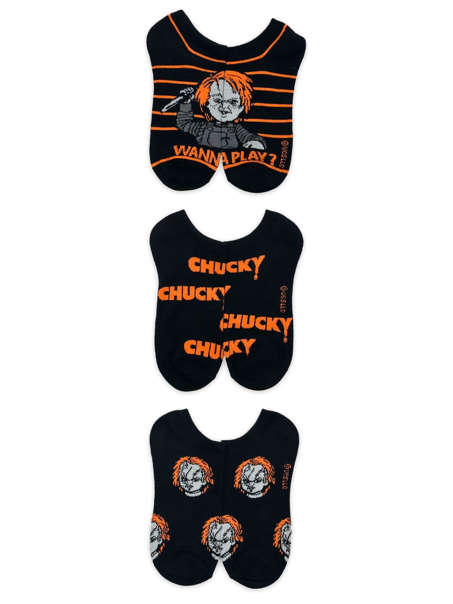 Chucky Women's Halloween No-Show Socks, 3-Pack, Size 4-10
