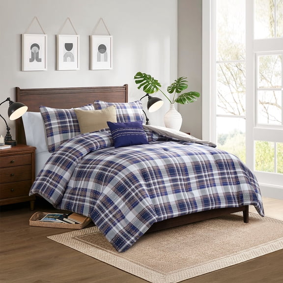 Modern Threads 5-Piece Deagan Jacquard Printed Plaid Reversible Comforter Set, King