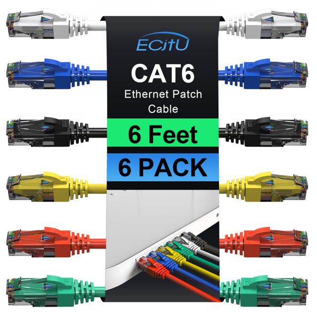 Cables De Conexión Cat6 De 6 Pies (Paquete De 6) Cable Ethernet Cat 6 24Awg Cca Cable Utp Red Internet Cable Compatible Para Pc Portátil Enrutadores Conmutadores Servidores Impresoras Rj45 Lan Con 25