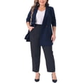 thumbnail image 2 of Blazers de mujer de tallas grandes Agnes Orinda con solapa y botones, con bolsillos, chaquetas de trabajo, blazer 2X azul marino, 2 of 6