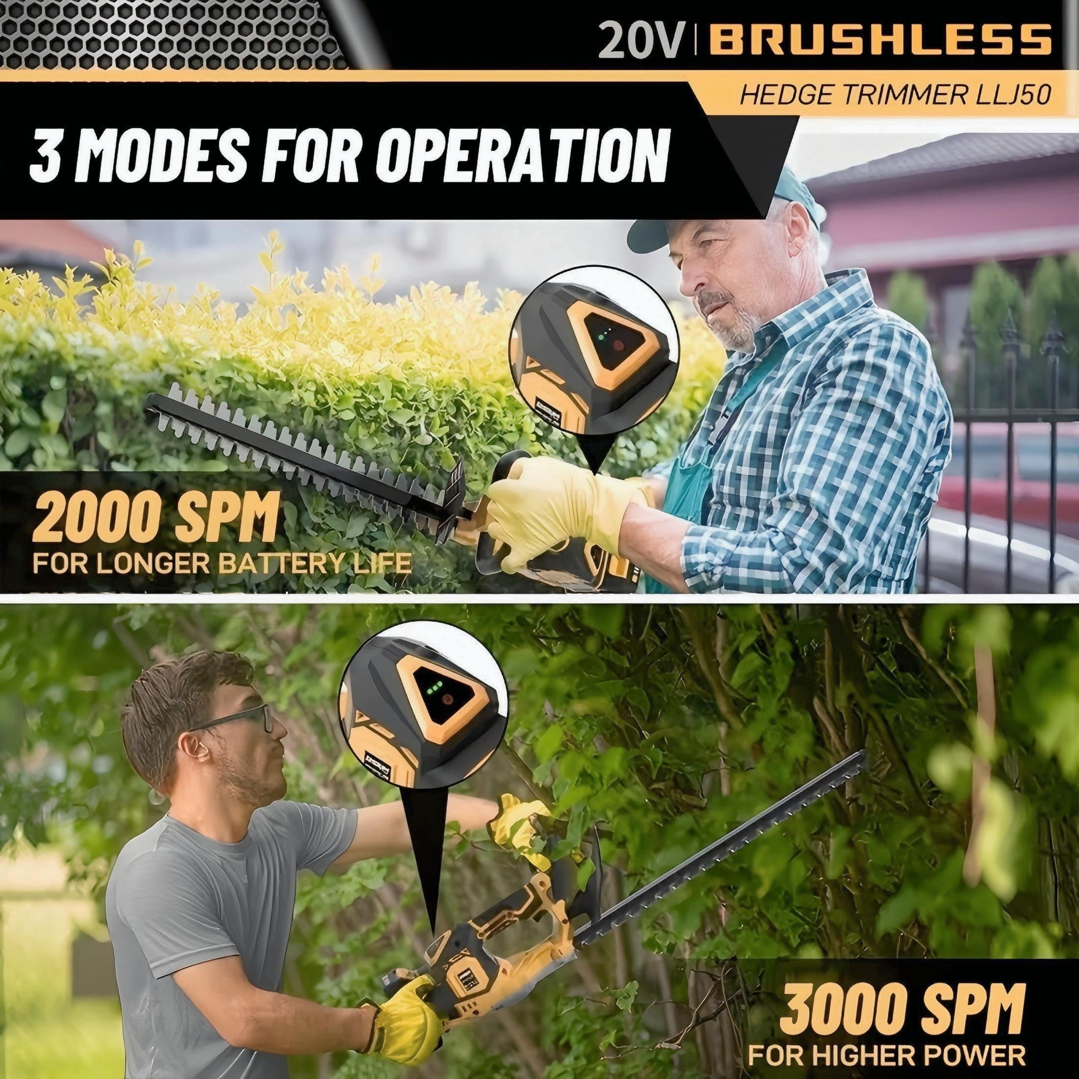 ELECMAPS 20-inch Cordless Hedge Trimmer, Electric Brush Shrub Edge Trimmer, with Brushless Motor, Compatible with DEWALT 20V MAX Battery, Lightweight Stainless Steel Design