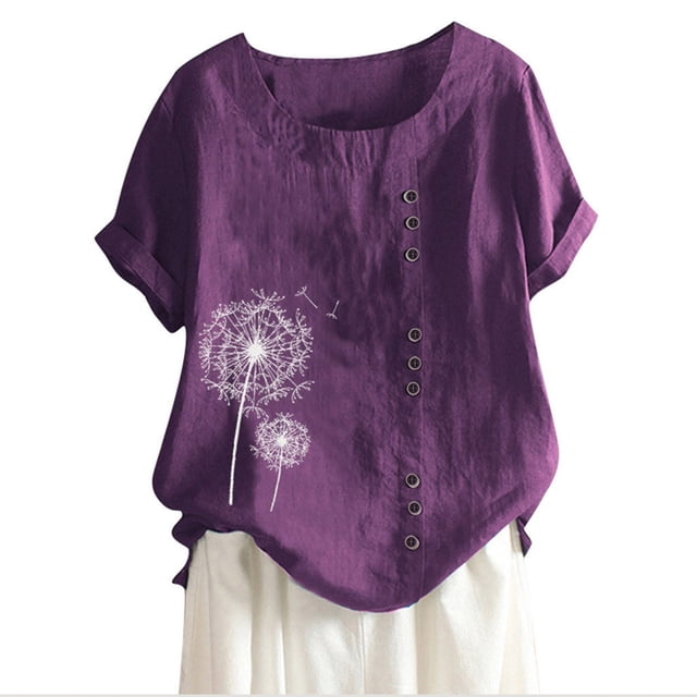Hauts d'Été pour Femmes, Hauts d'Été pour Femmes, T-Shirt à Manches Courtes Col d'Été Décontracté Imprimé avec Boutons, Shorts pour Femmes, Hauts d'Été pour Femmes