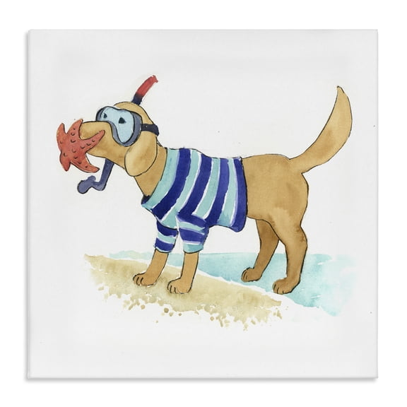 Stupell Industries Contemporary Sandy Dog with Snorkel Canvas Art, 17 x 17, by Geoff Allen
