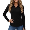 thumbnail image 2 of ClodeEU Women's UPF 50+ Sun Protection Long Sleeve Half Zip Top with Notch Collar ,Lightweight Athletic Hiking Shirt Black,Womens Plus S, 2 of 5