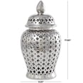 thumbnail image 3 of DecMode 10" x 18" Silver Ceramic Decorative Jars with Geometric Cutout Design and Lid, 1-Piece, 3 of 8