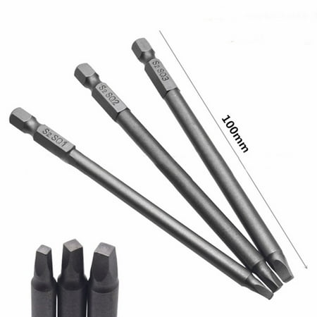 

BCLONG 3pcs 100mm SQ1-SQ3 Square Head Electric Screwdriver Head Screw Driver Bits