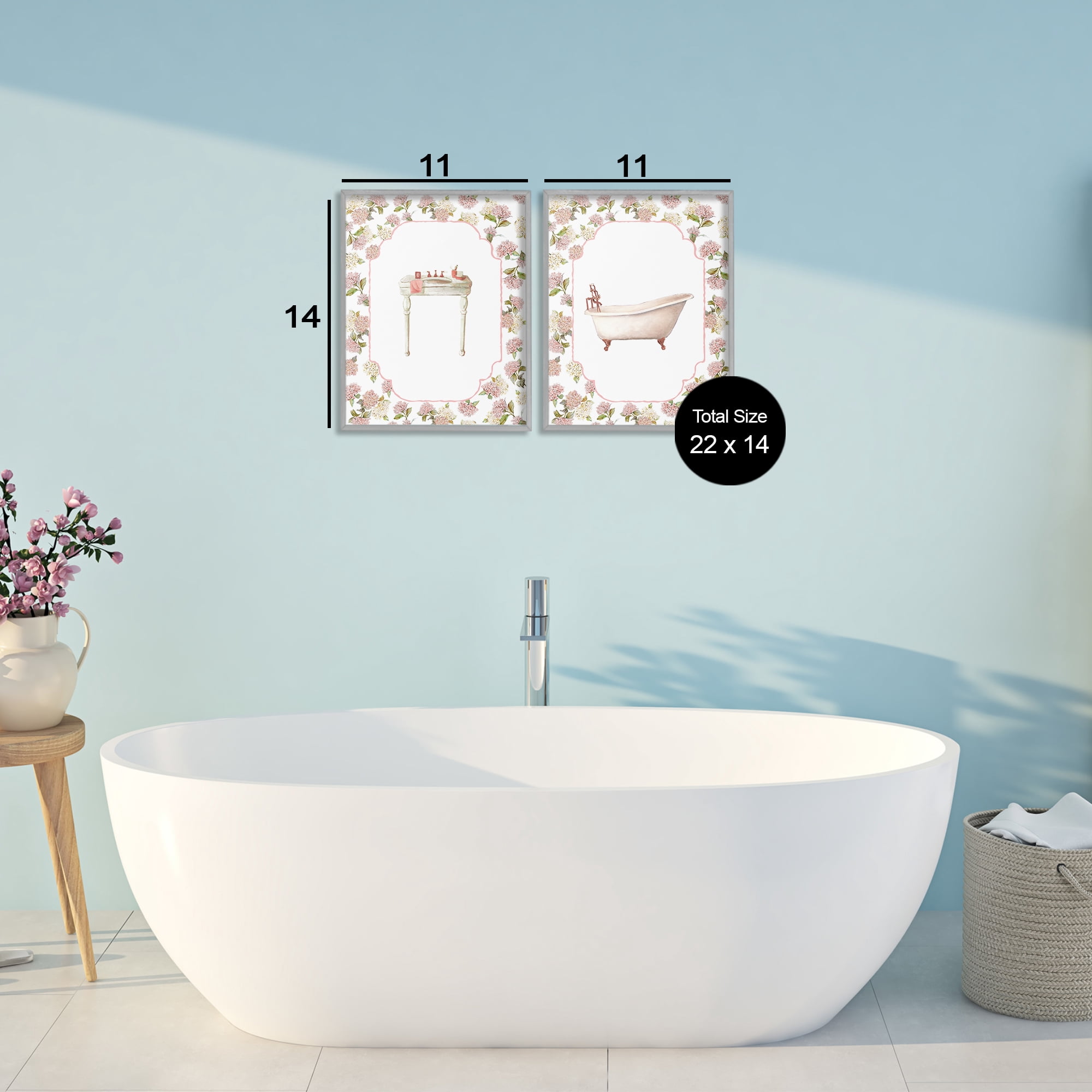Stupell Industries Elegant Hydrangeas Bathroom 2 Piece Gray Framed Giclee Art Set, design by Carol Robinson