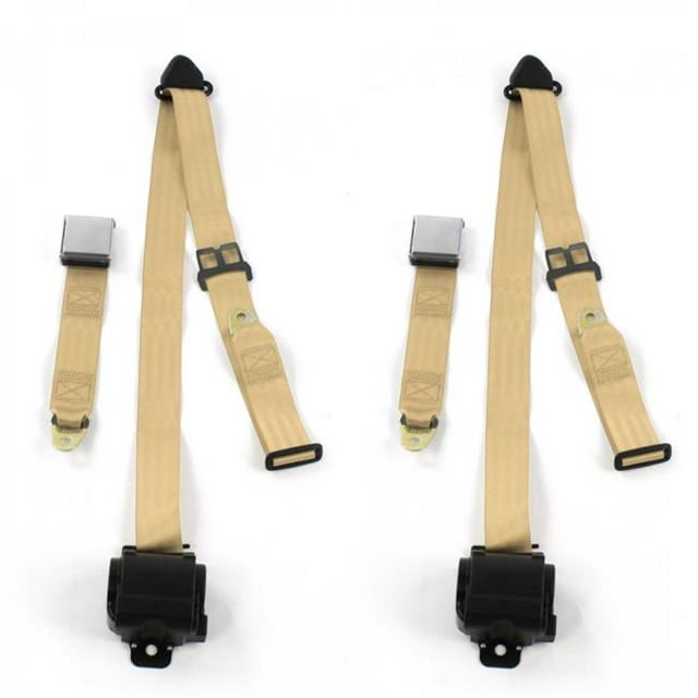Early Cars 1900-1927 Airplane 3 Point Tan Retractable Bucket Seat Belt Kit - 2 Belts