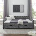 thumbnail image 2 of Daybed with Storage, Full Size Daybed with Button Tufted Back and Copper Nail on Square Arms, Built-in 2 Drawers, Upholstered Full Daybed Sofa Bed for Living Room, Bedroom, Guest Room, Grey, 2 of 8
